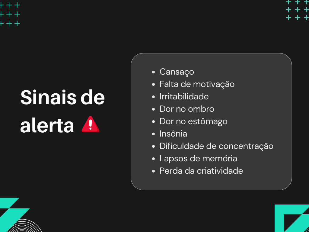 tabela com sinais de alerta de falta de saúde mental em TI